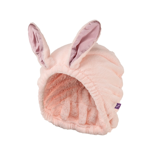 超細纖維乾髮帽 緞帶粉兔